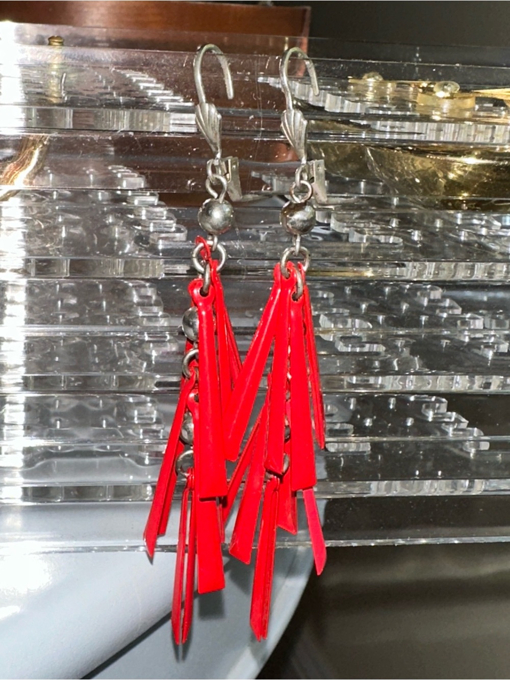 Vintage lever back red dangle earrings